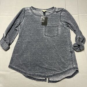 NWT Jane & Delancey Women's Gray Slub‎ Knit long Sleeve Pocket Blouse Size M